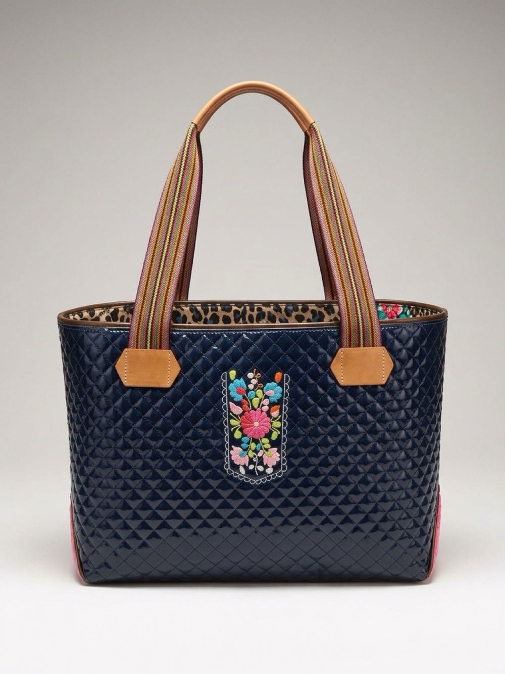 Consuela Rocky Playa Extra LargeTote with Floral Embroidery and Striped Handles